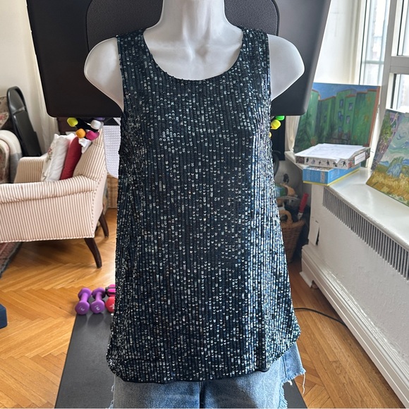 Calypso St. Barth Dark Blue Sequined Silk Tank Top - XS - excellent condition - Picture 5 of 10